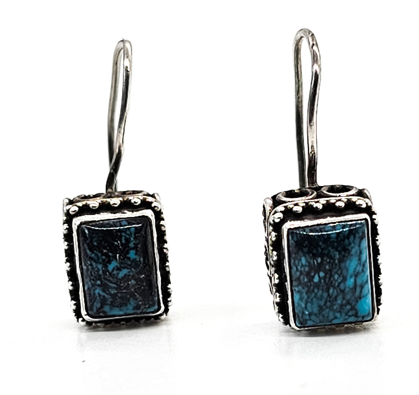 Turquois Bali Balinese style black and blue gemstone sterling silver earrings