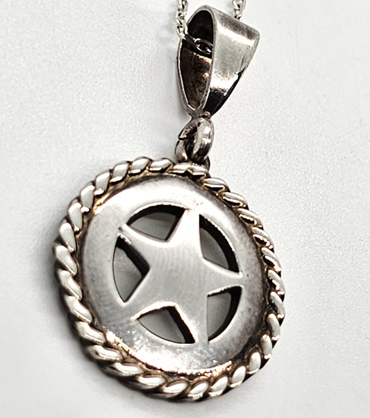 Ambriz Texas star Cinco Peso Pendant with Rope Trim sterling silver necklace