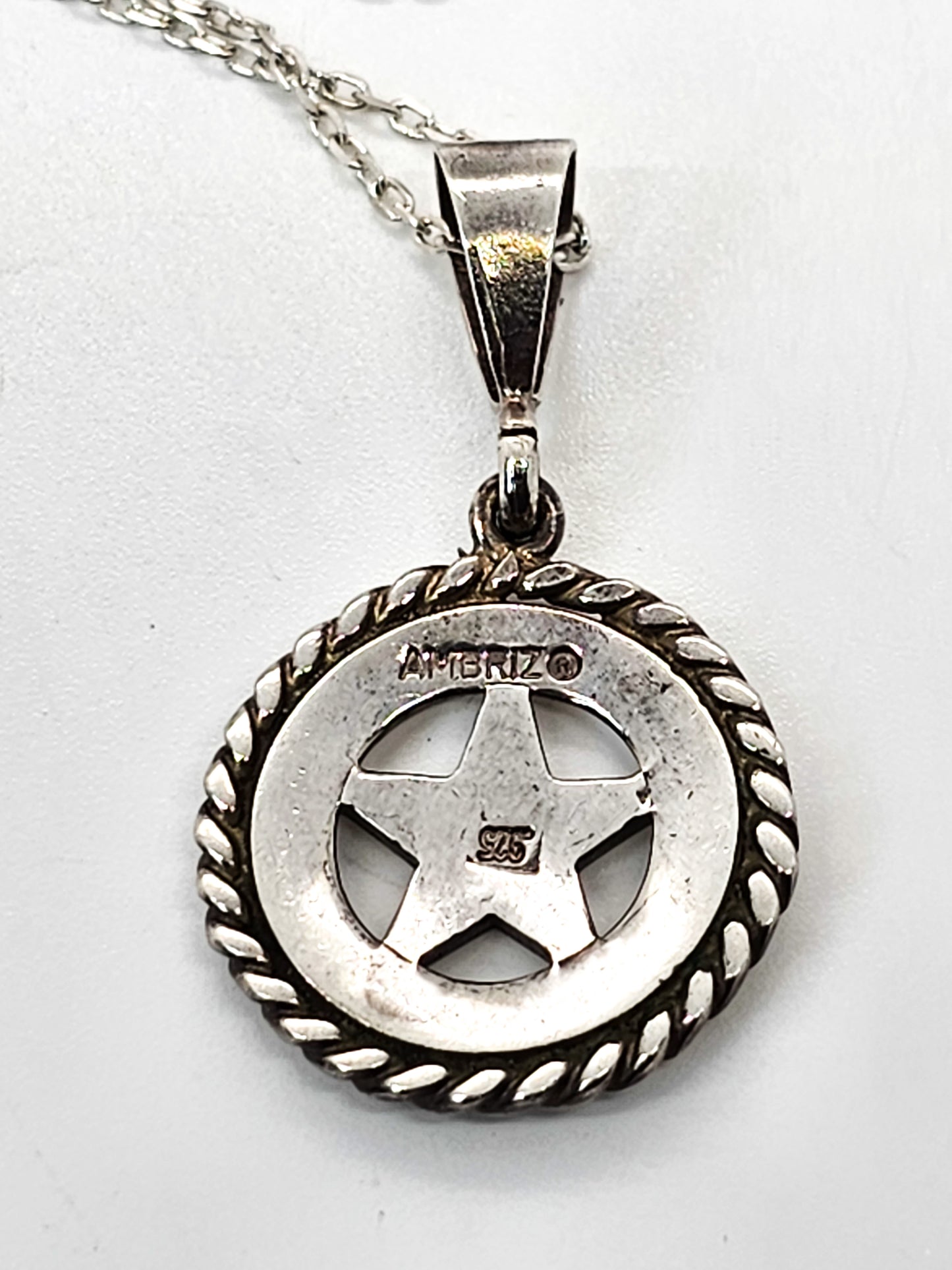 Ambriz Texas star Cinco Peso Pendant with Rope Trim sterling silver necklace