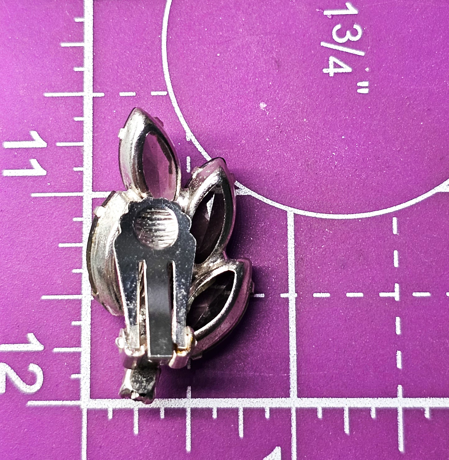 Smokey grey leaf Aurora Borealis mid century vintage clip on earrings