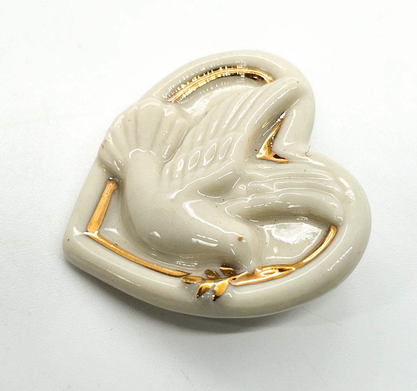 Lenox porcelain flying dove olive branch signed vintage heart brooch
