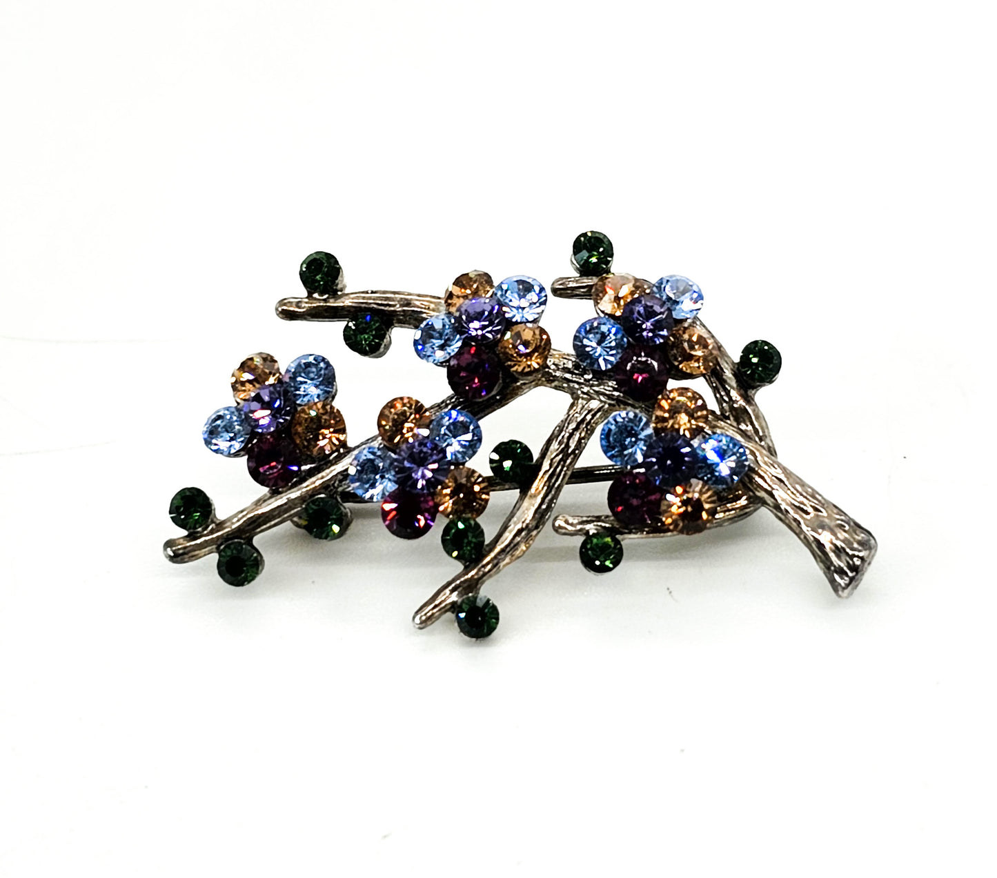 Monet flowers on the branch high sparkle signed rhinestone brooch