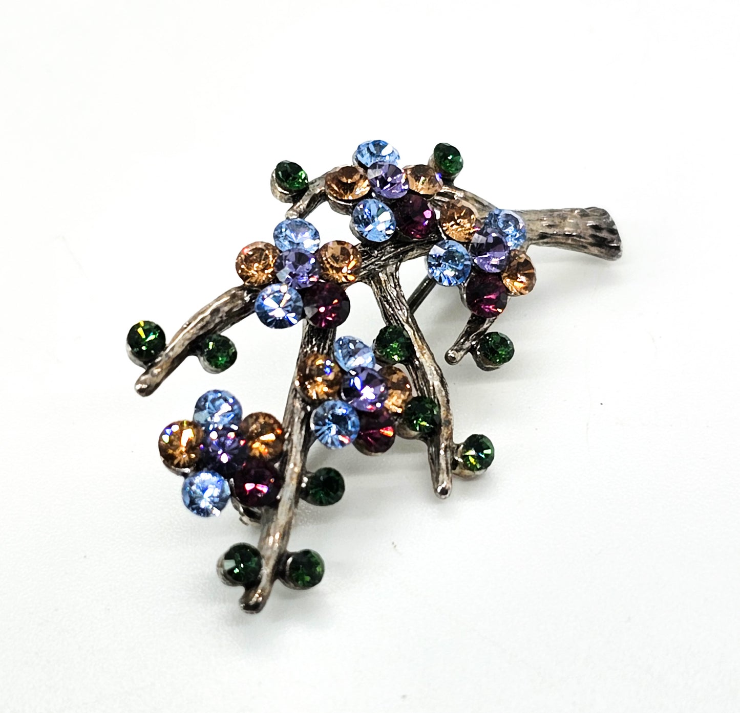 Monet flowers on the branch high sparkle signed rhinestone brooch