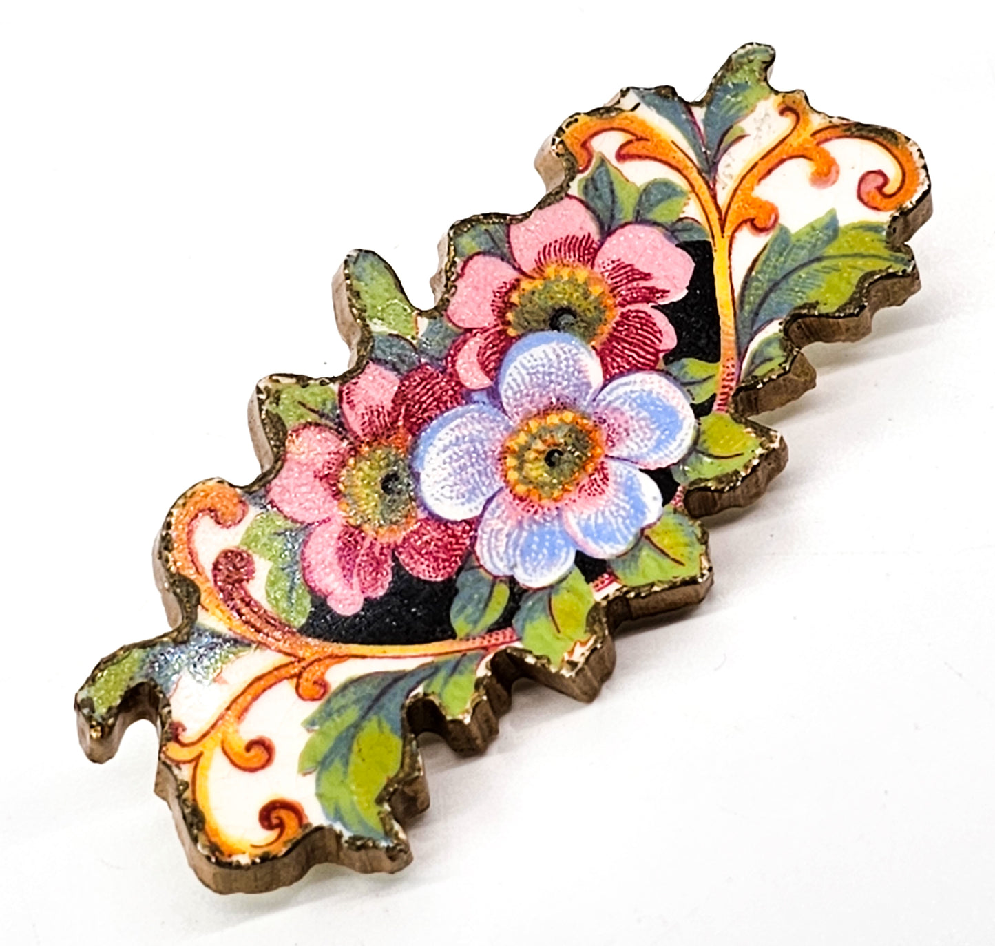 Folk Art Blue and pink flower retro style vintage Arts and Crafts brooch