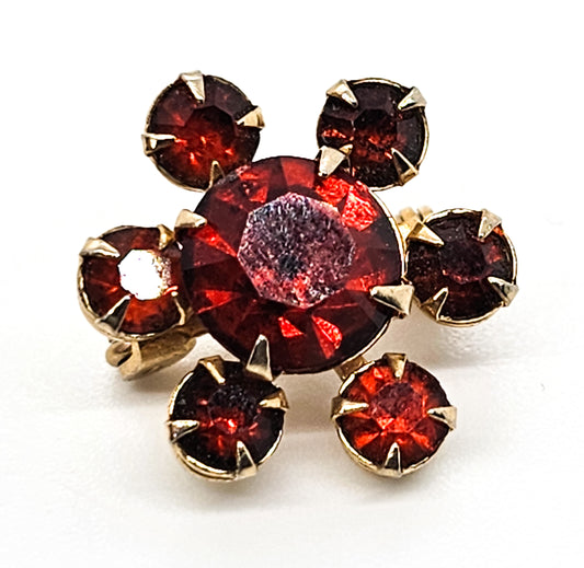 Bright Orange retro rhinestone small flower vintage brooch lapel pin 1960's