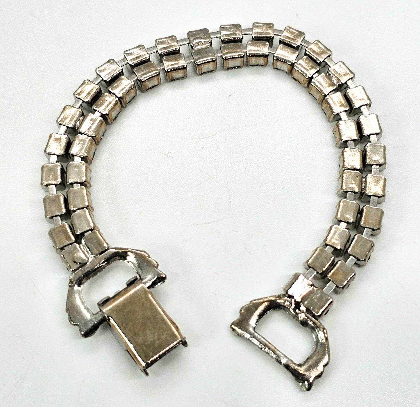 Double row clear rhinestone vintage mid century tennis bracelet