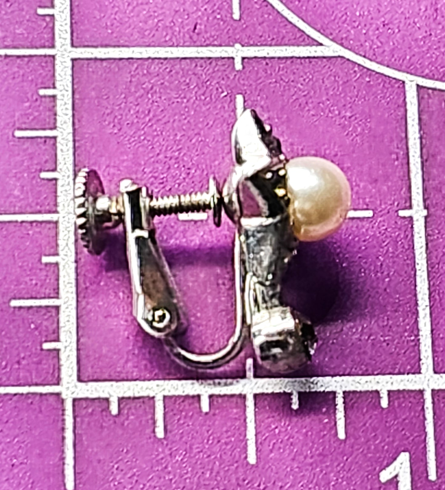Marvella topaz rhinestone faux white pearl vintage screw back earrings