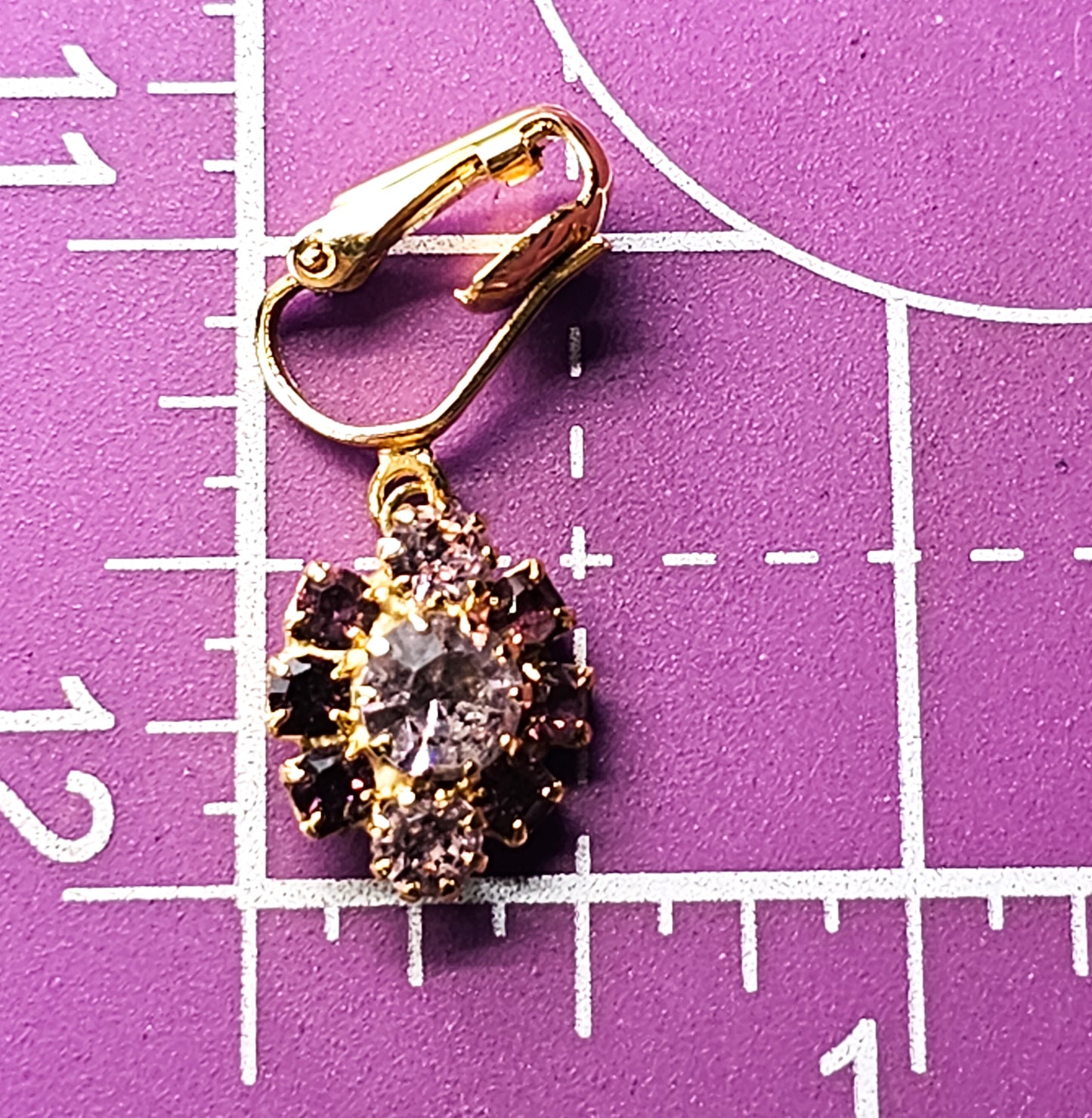 Light and Dark purple gold toned vintage clip on drop earrings