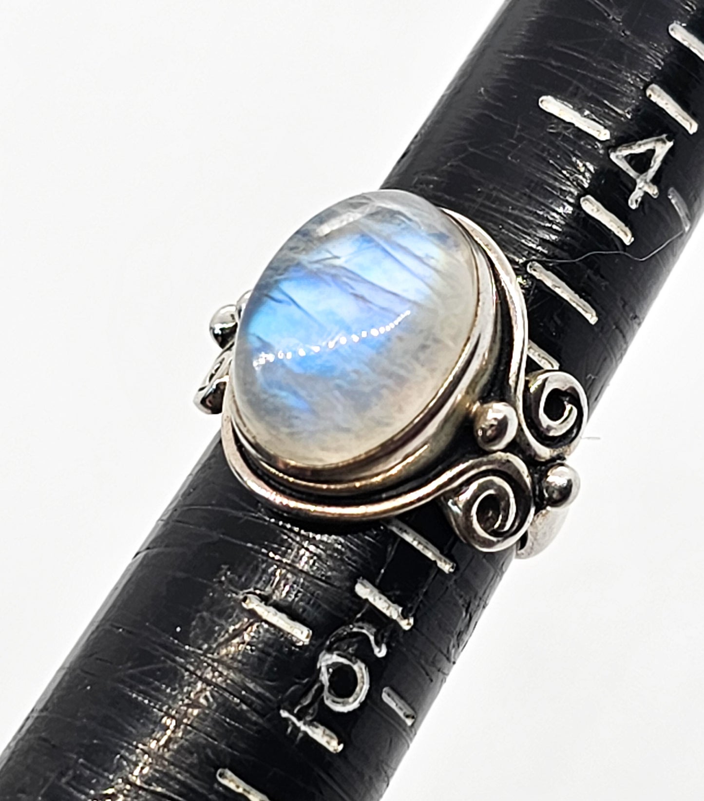Arya Blue moonstone flashy Bali sterling silver ring size 5
