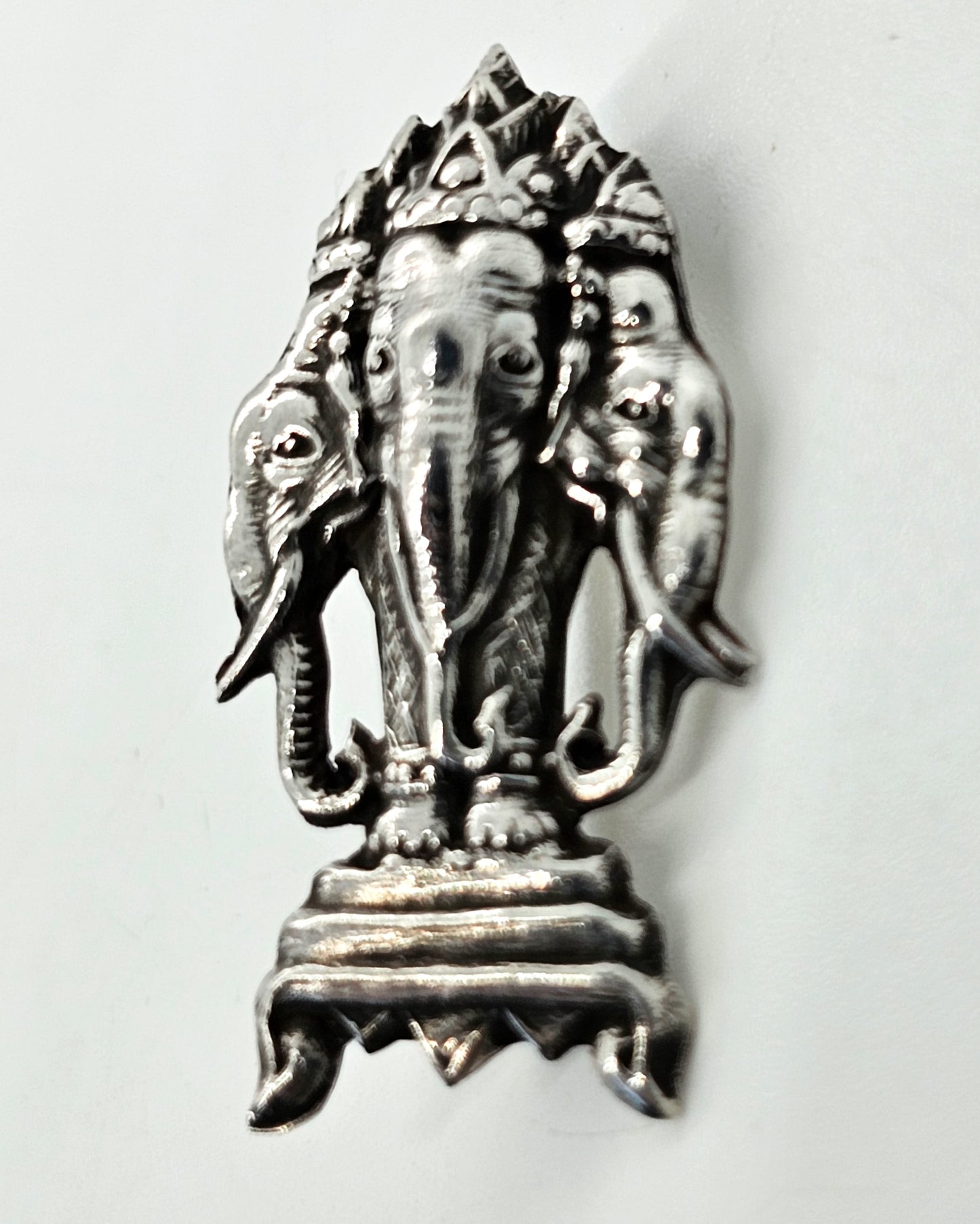 Lord Ganesha Three headed Elephant Siam Antique sterling silver brooch