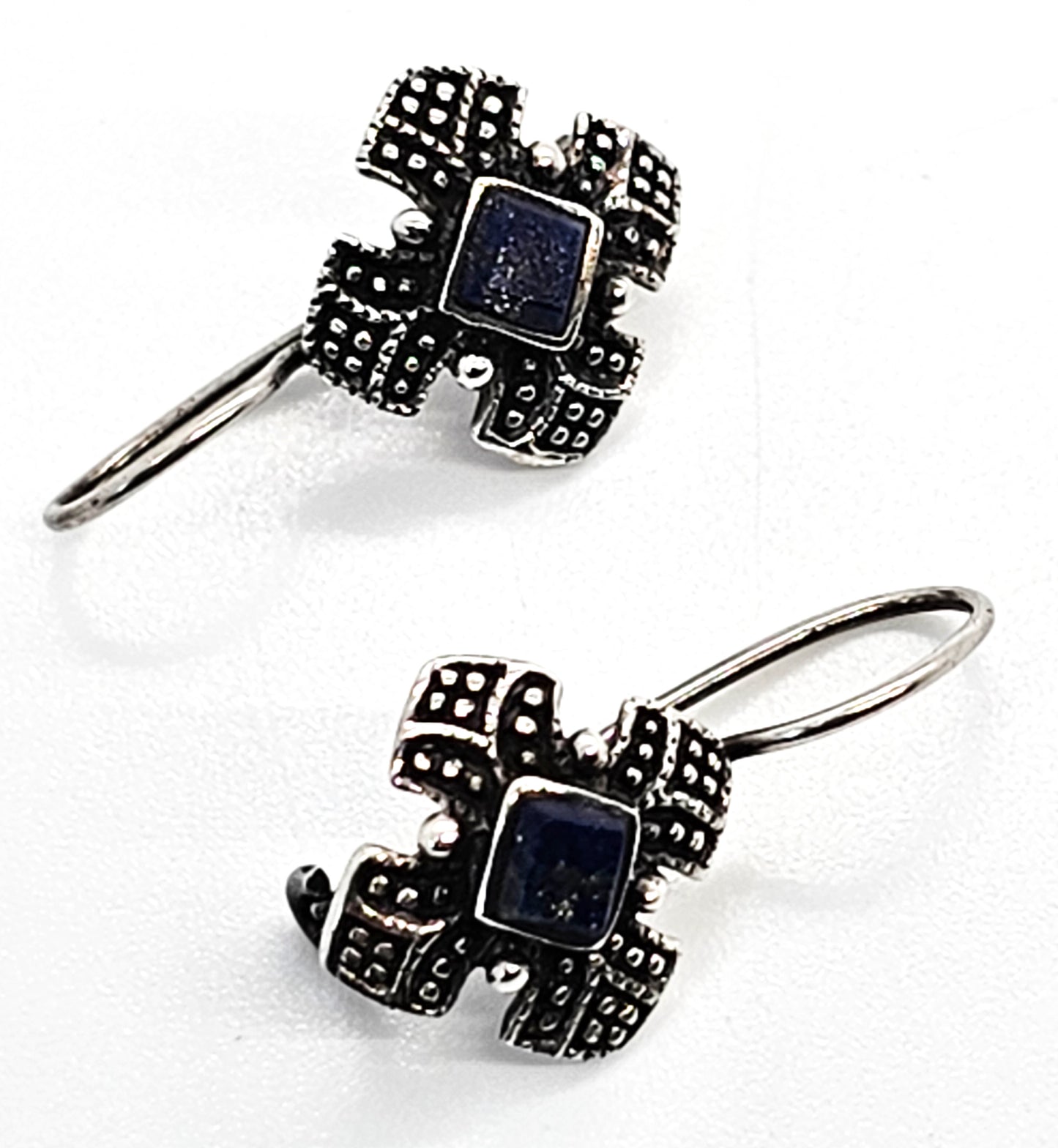 SU Lapis Lazuli blue gemstone Maltese cross sterling silver signed earrings