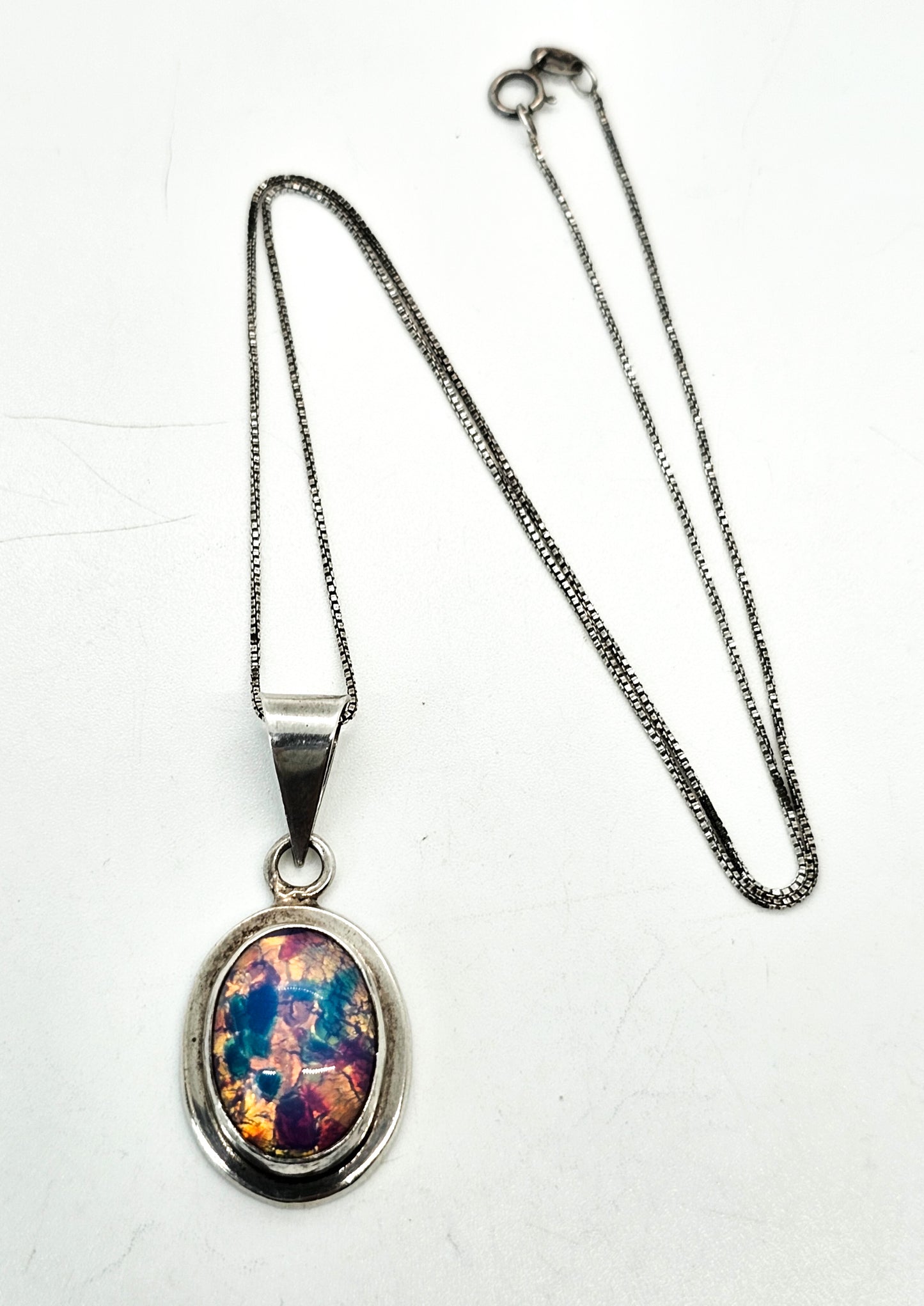 Dichroic glass Jelly Opal Taxco Mexico TC-120 sterling silver vintage necklace