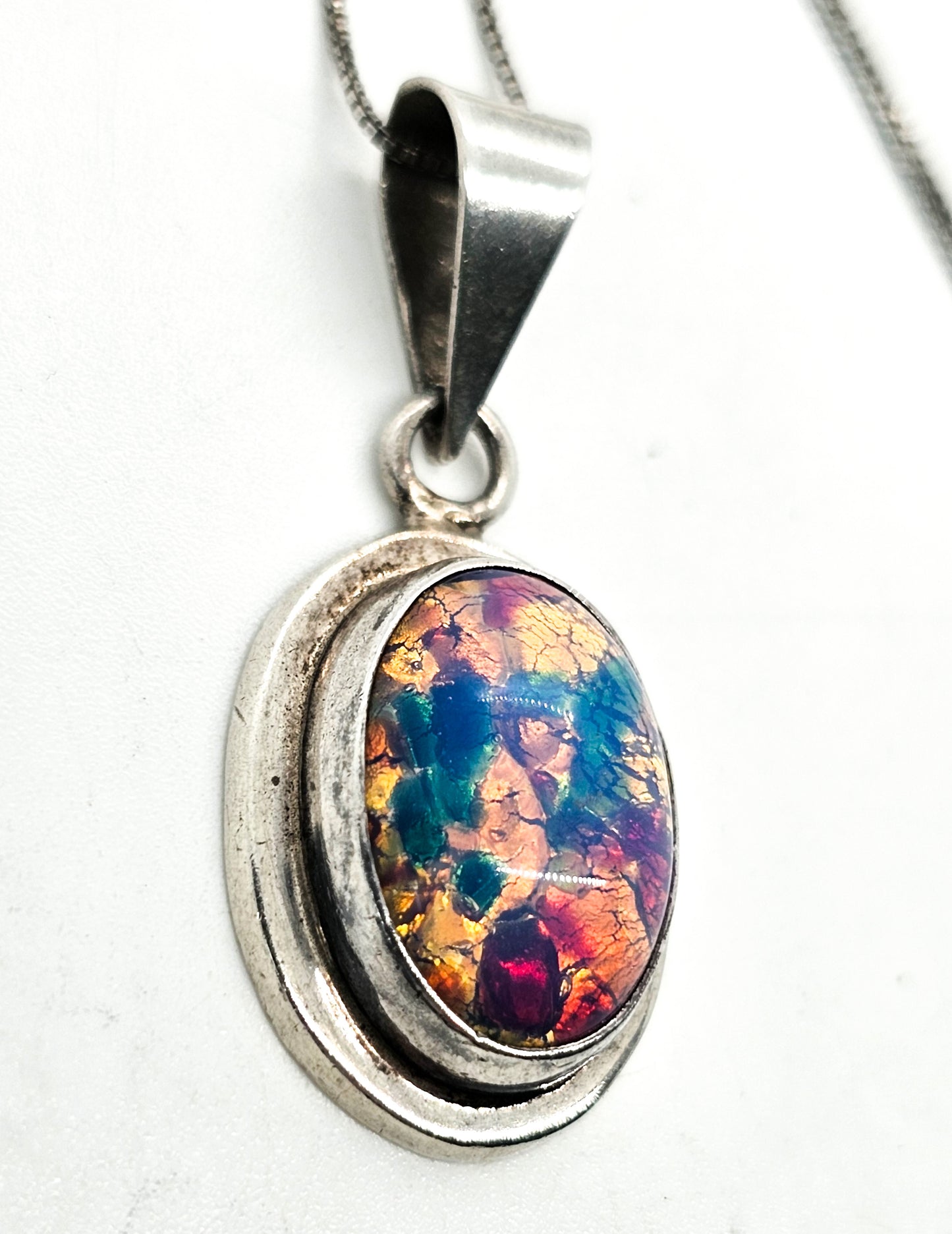 Dichroic glass Jelly Opal Taxco Mexico TC-120 sterling silver vintage necklace