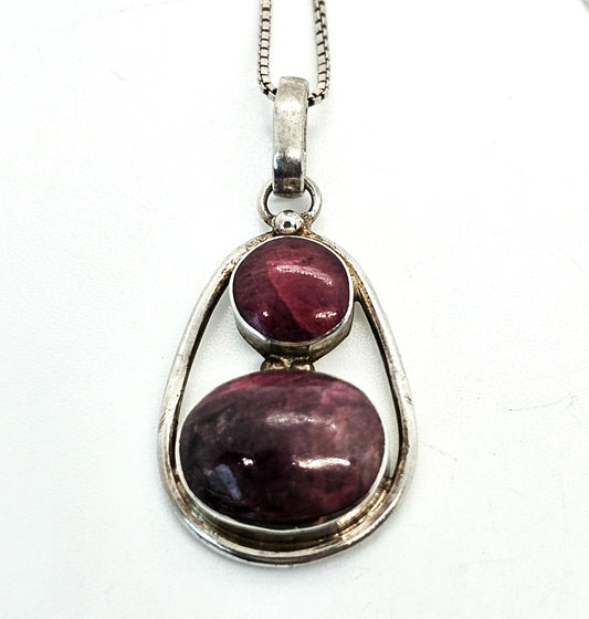 Natural Ruby Red gemstone Two stone open work sterling silver pendant necklace