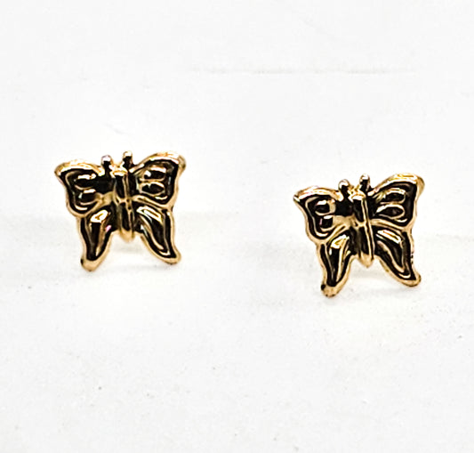 RL 14 kt Yellow Gold Button stud Butterfly Earrings with screw back post