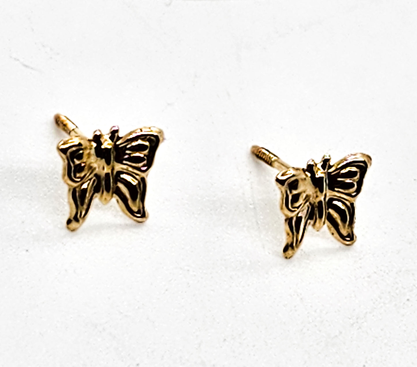 RL 14 kt Yellow Gold Button stud Butterfly Earrings with screw back post