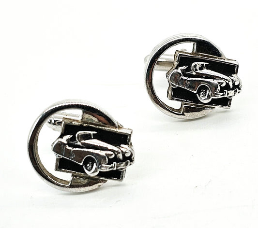 Chevy Car vintage silver toned open work cuff links