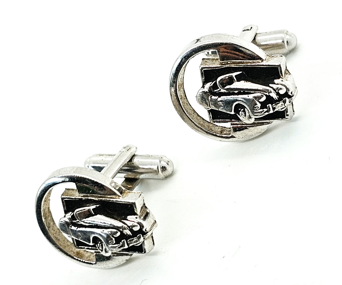 Chevy Car vintage silver toned open work cuff links