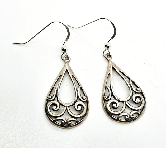 Tribal filigree open work Bali Balinese style vintage sterling silver earrings