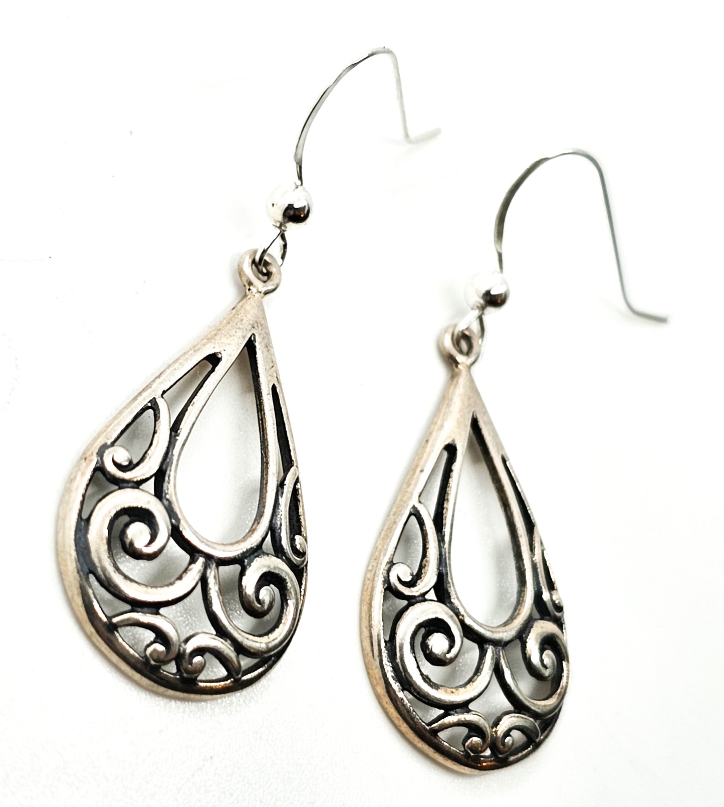 Tribal filigree open work Bali Balinese style vintage sterling silver earrings