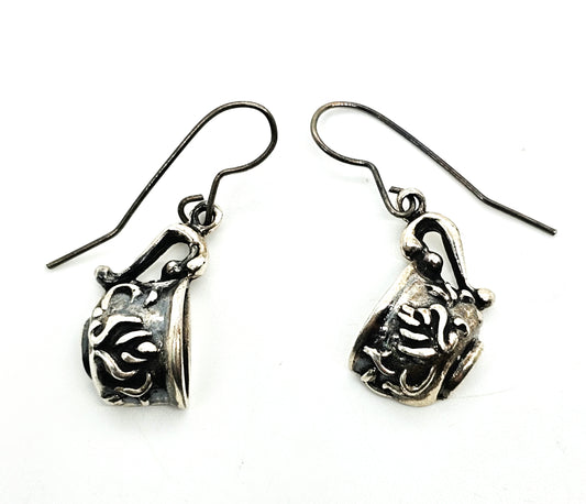 Twisted Tea party filigree vintage sterling silver drop teacup earrings