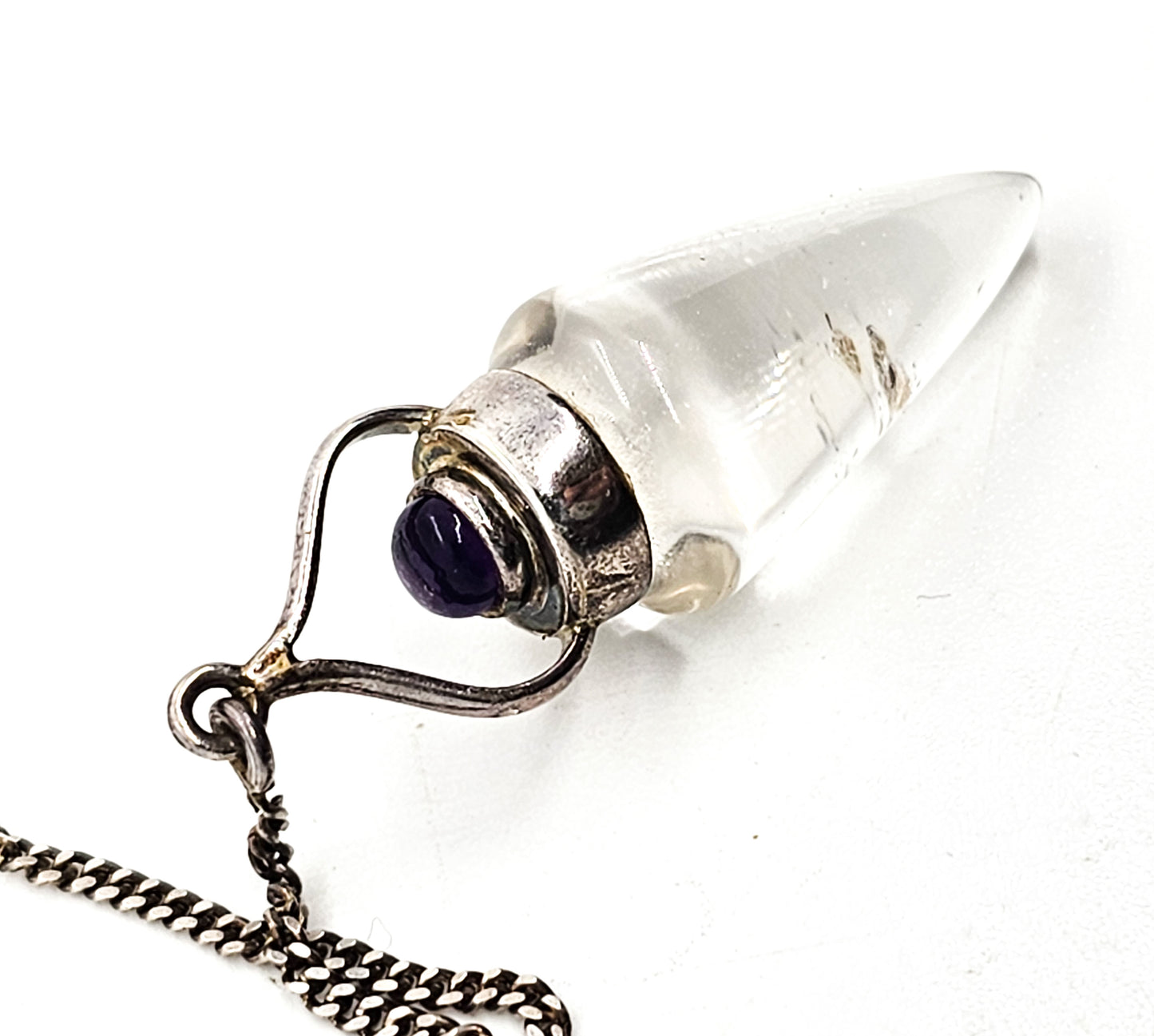 Clear Quartz and Amethyst sterling silver gemstone pendulum