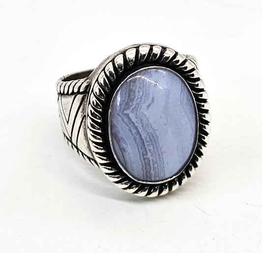Relios Carolyn Pollack Blue Lace Agate gemstone sterling silver ring size 8.5