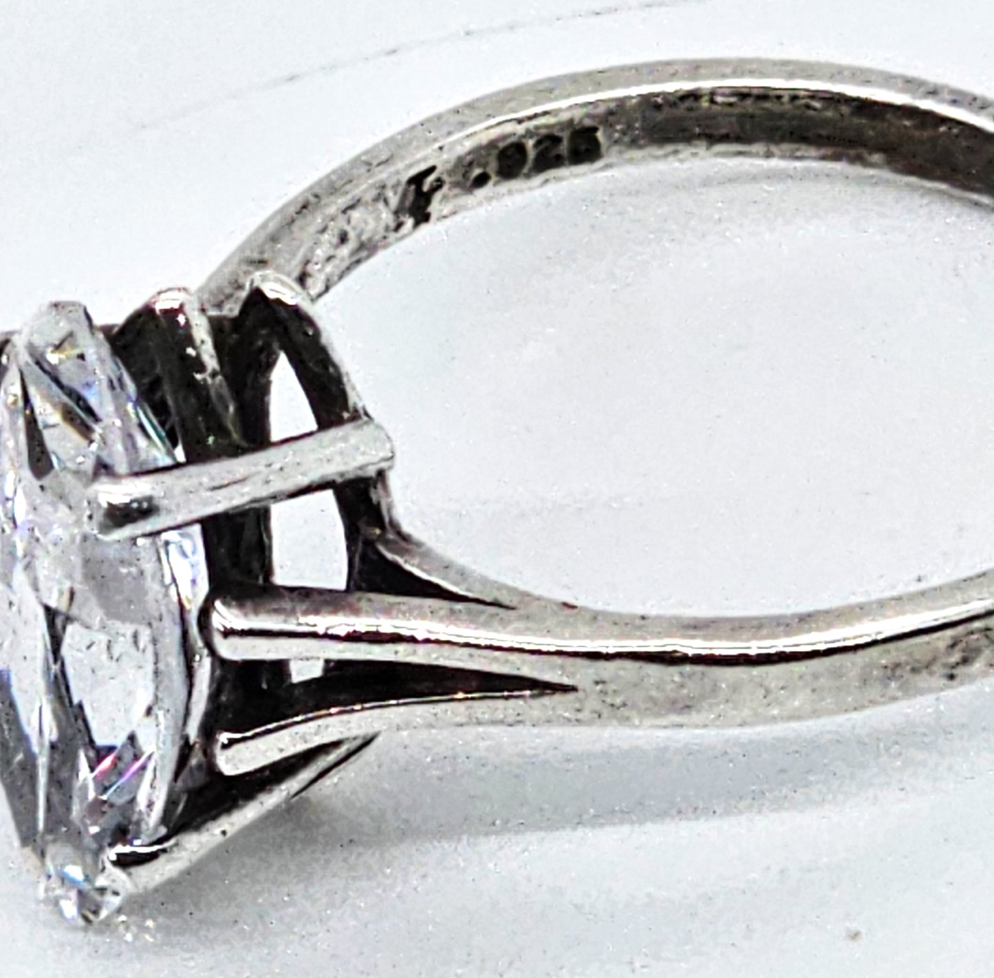 Marquis cut 3 carat Cubic Zirconia solitaire sterling silver ring size 7.5