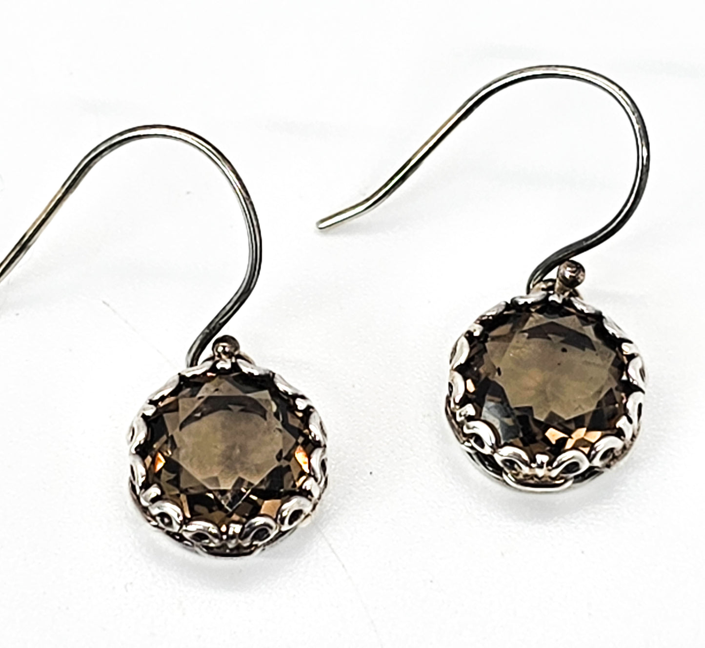 Janice Girardi Smoky Quartz 6 carat large round drop sterling silver earrings