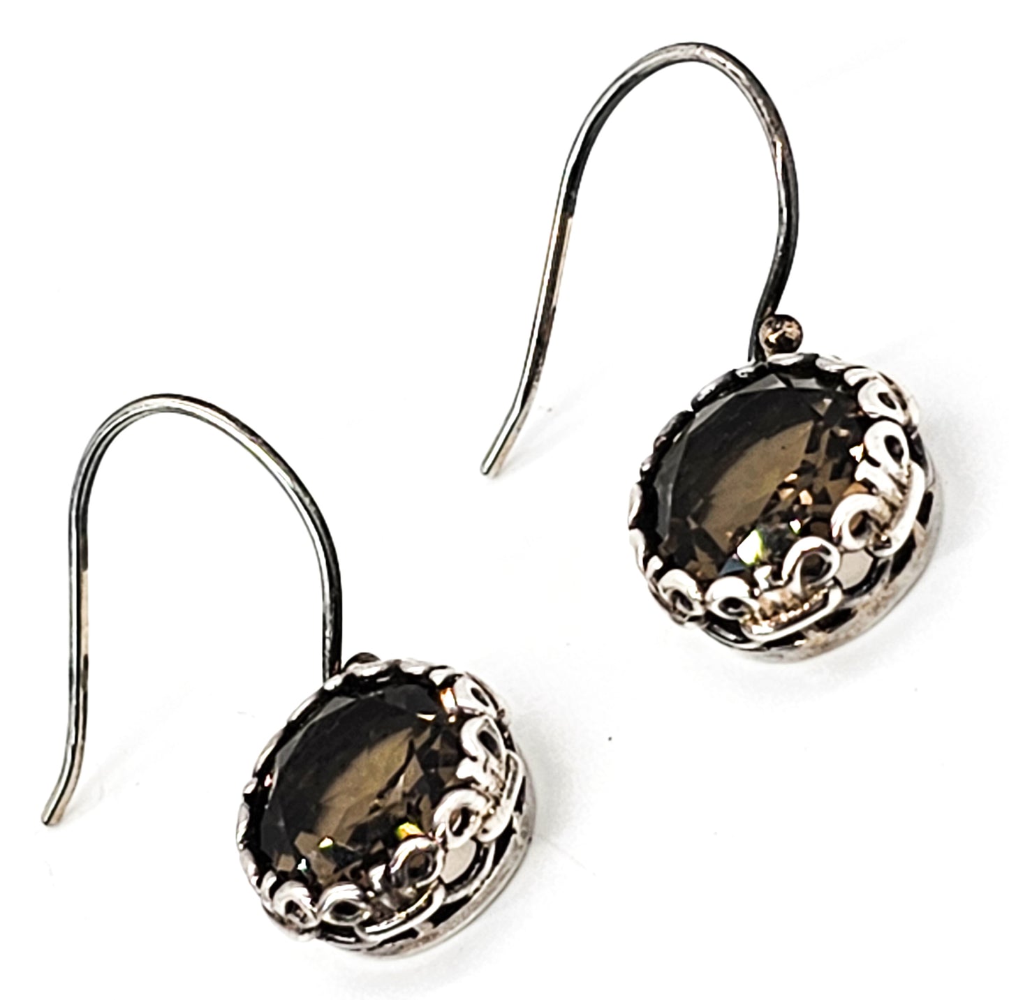 Janice Girardi Smoky Quartz 6 carat large round drop sterling silver earrings