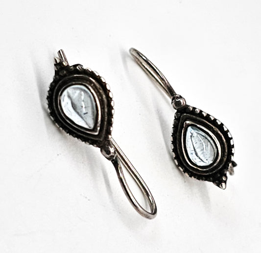 Marcella Cat's eye tear drop Bali Balinese vintage sterling silver earrings