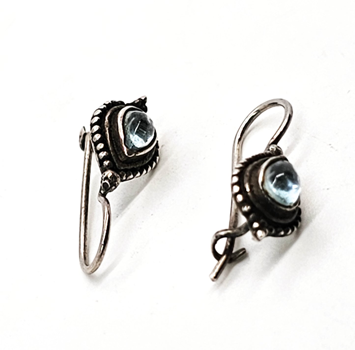Marcella Cat's eye tear drop Bali Balinese vintage sterling silver earrings