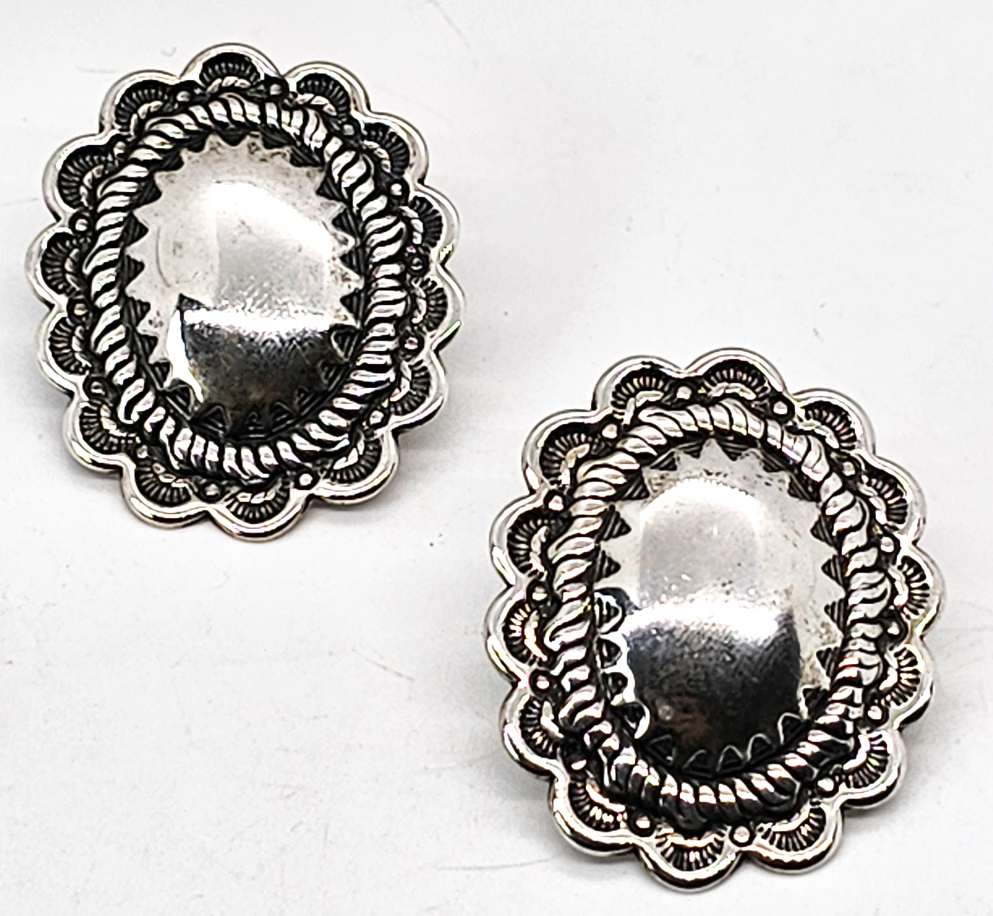 Native American Large Concho sterling silver earrings signed YC
