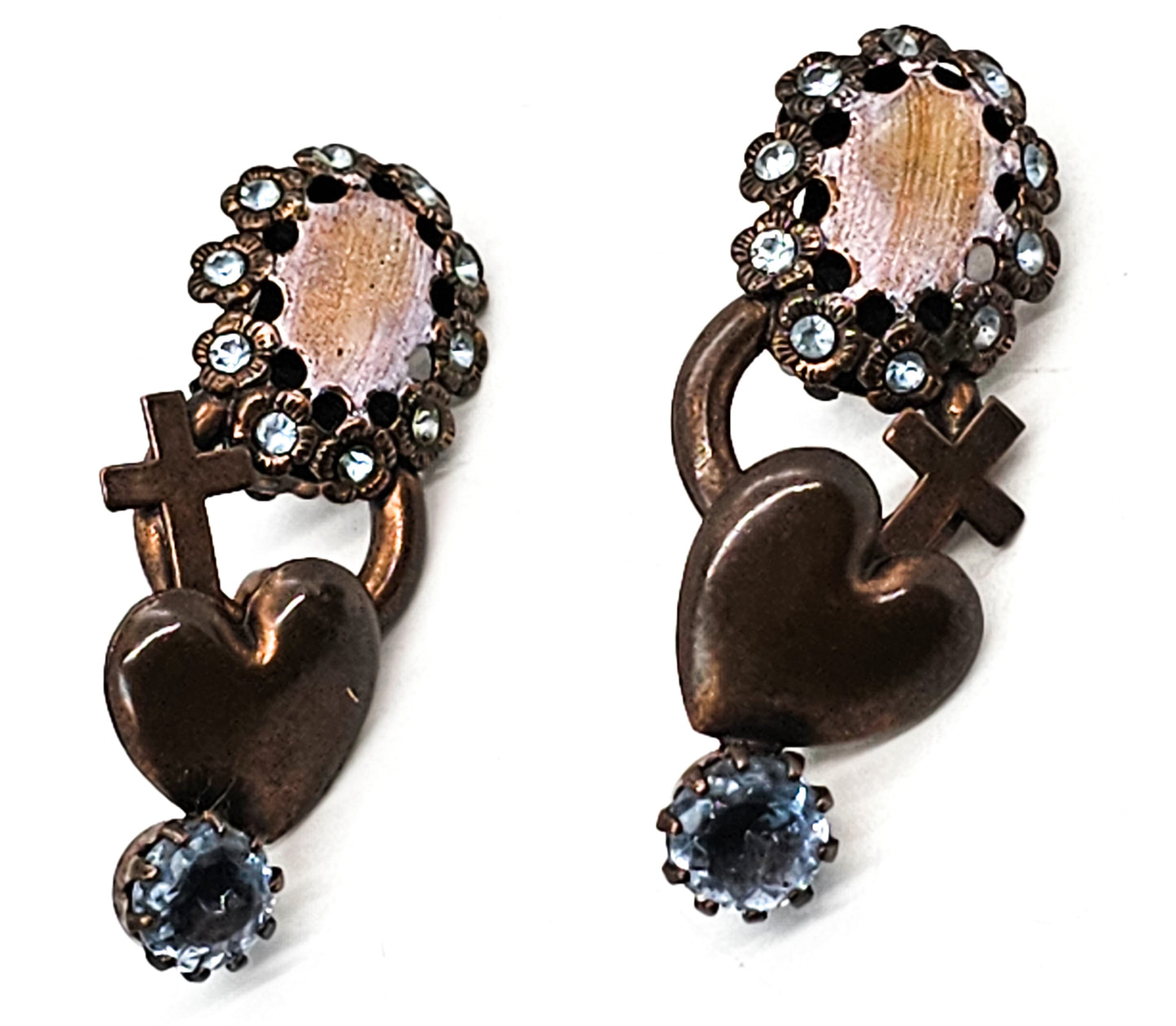 Reminiscence Zoe Coste Heart Cross Made in France vintage clip on earrings