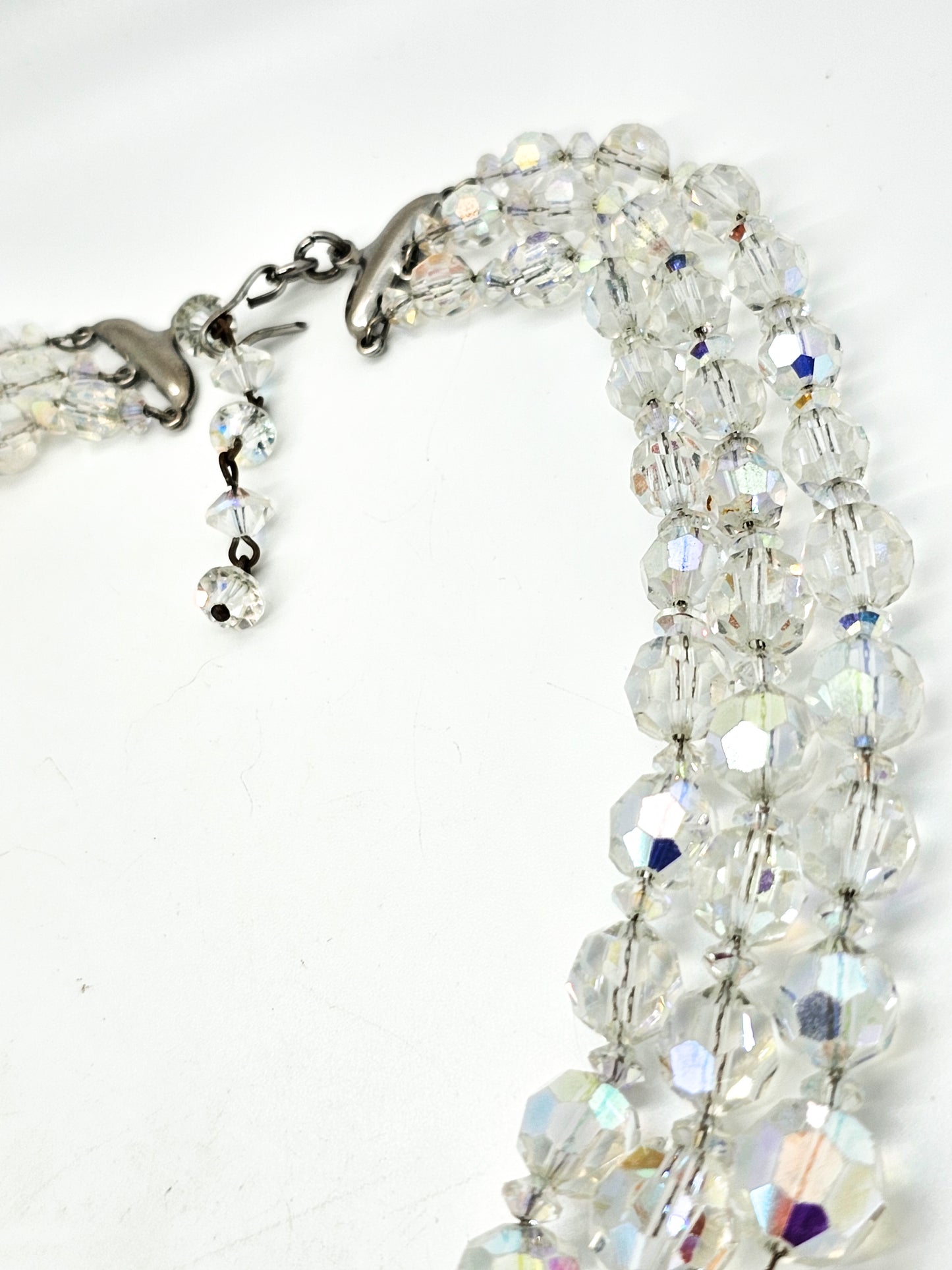 Austrian crystal aurora borealis three strand triple beaded vintage necklace
