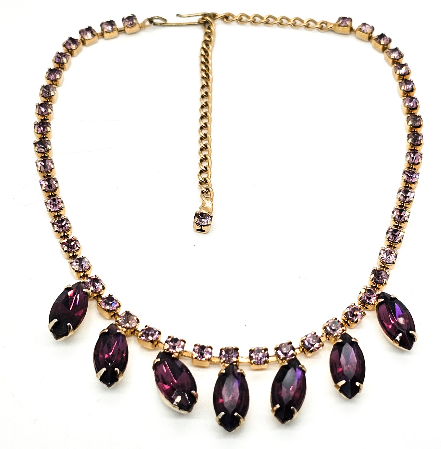 Purple and gold vintage marquis retro mid century rhinestone necklace