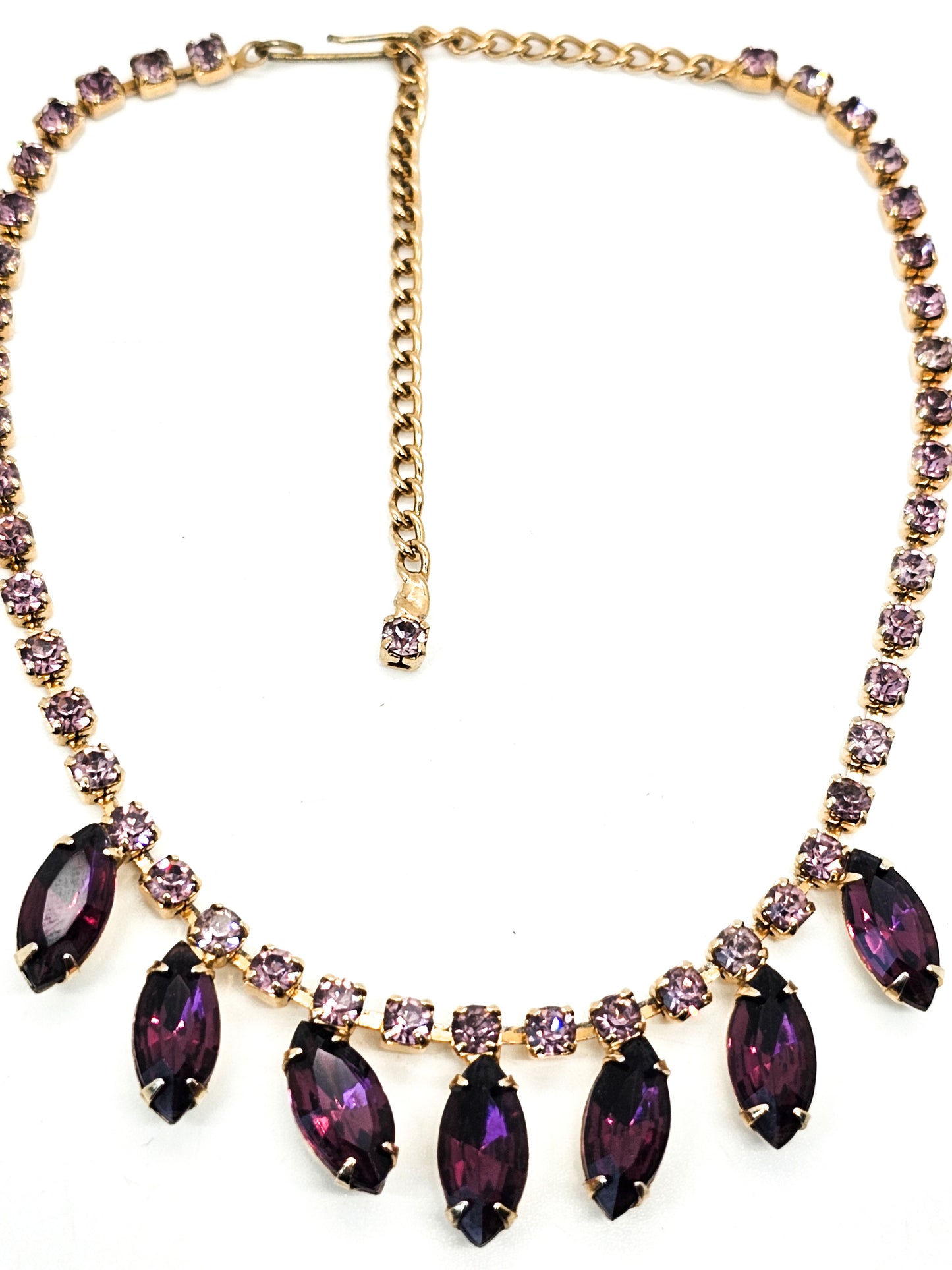 Purple and gold vintage marquis retro mid century rhinestone necklace