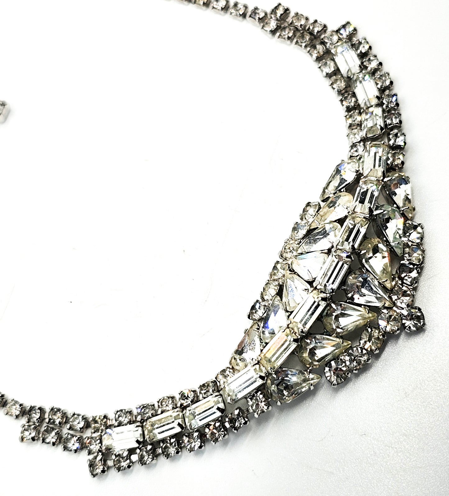 Large Clear rhinestone pear cut domed vintage statement necklace