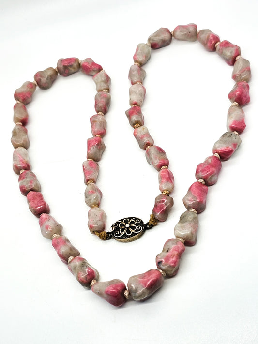 Chinese Export Pink Tourmaline Persian jade knuckle bone vintage necklace
