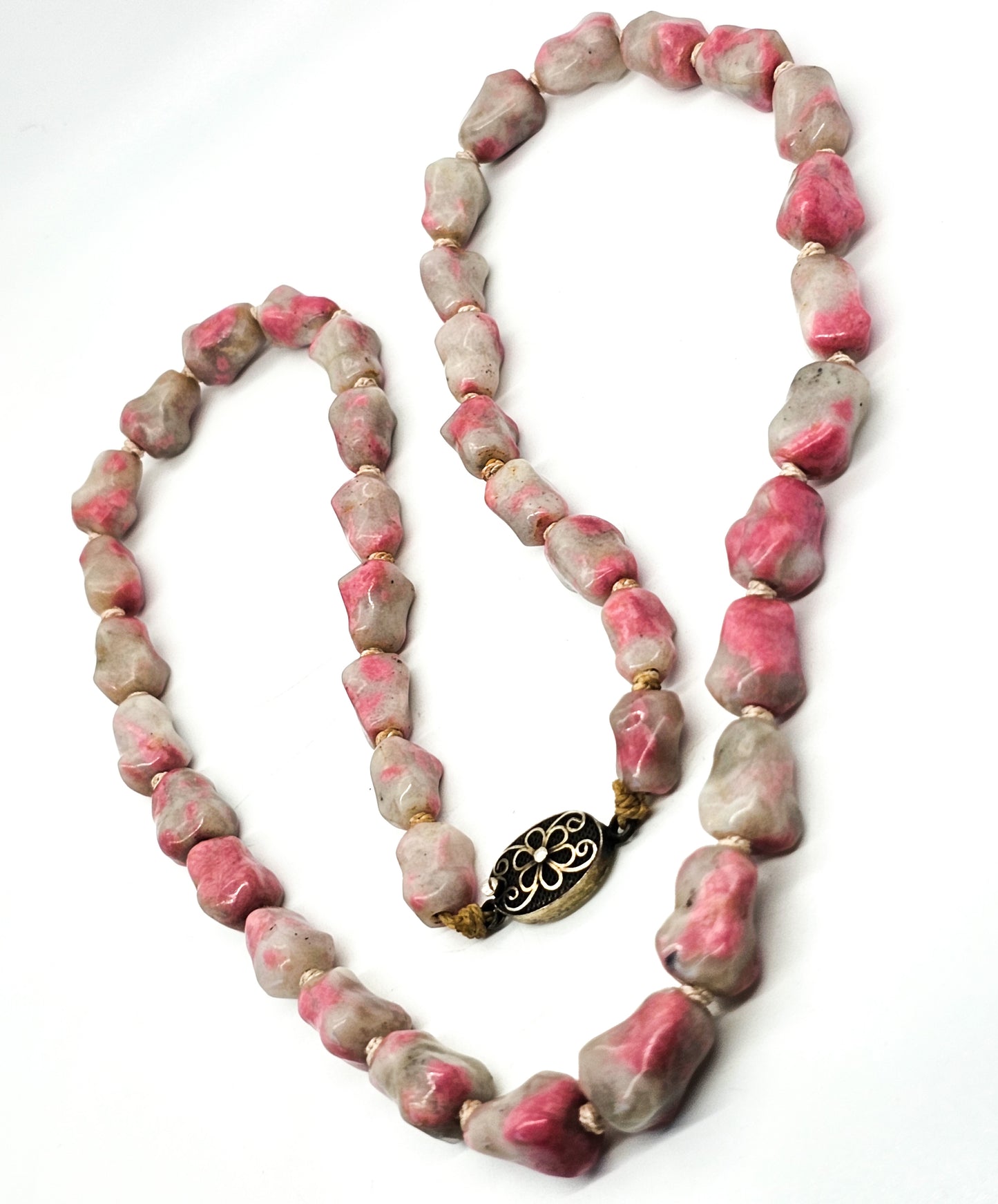 Chinese Export Pink Tourmaline Persian jade knuckle bone vintage necklace