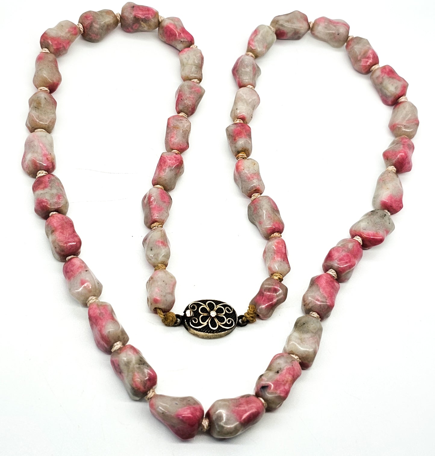 Chinese Export Pink Tourmaline Persian jade knuckle bone vintage necklace