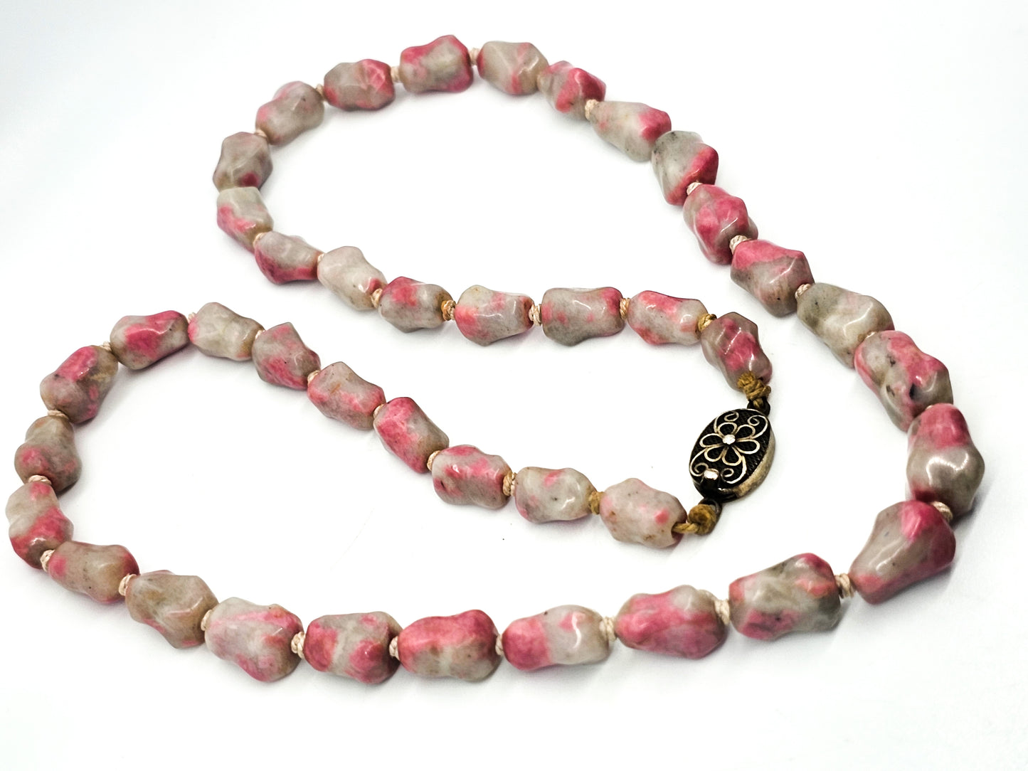 Chinese Export Pink Tourmaline Persian jade knuckle bone vintage necklace