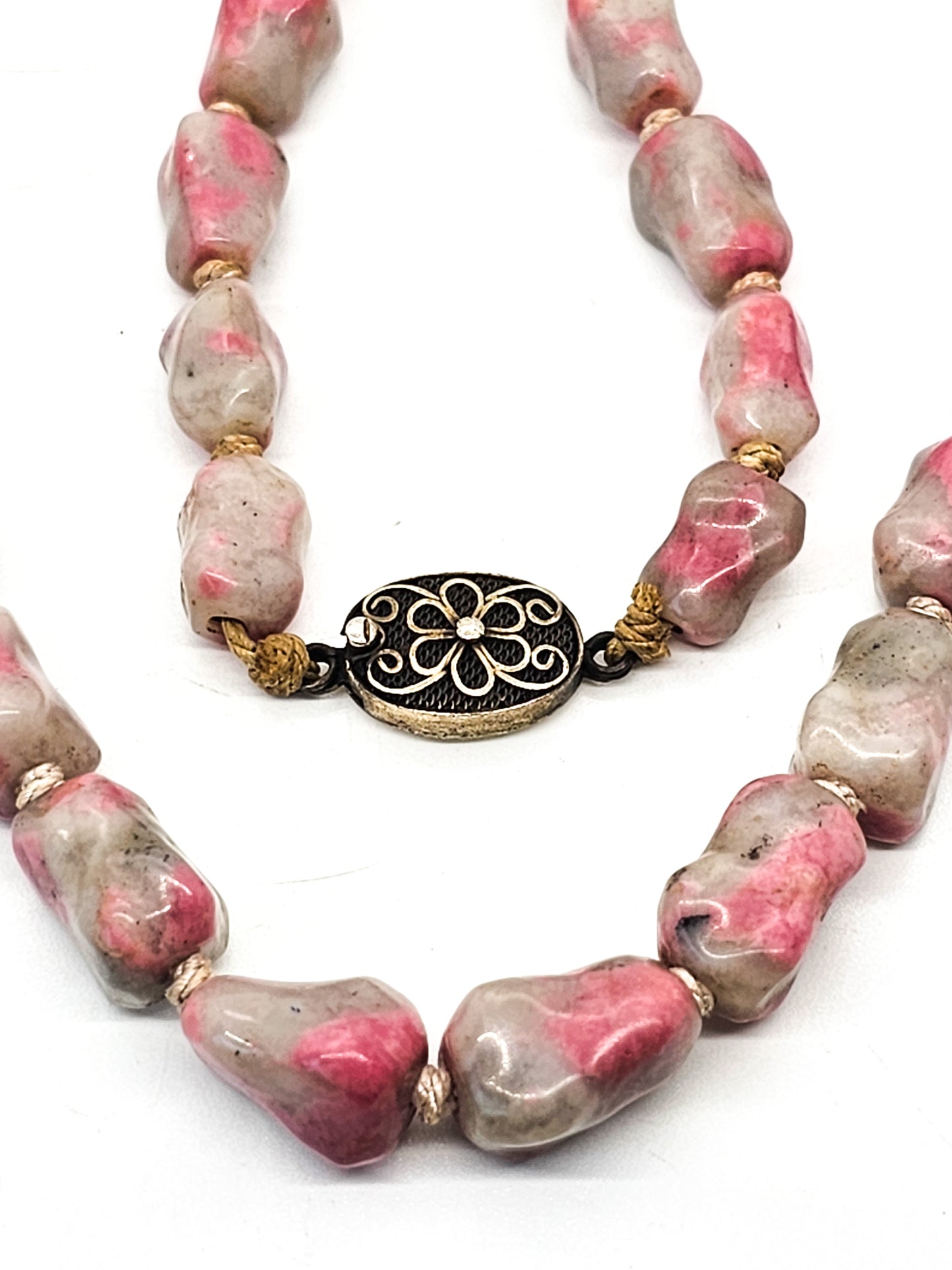 Chinese Export Pink Tourmaline Persian jade knuckle bone vintage necklace