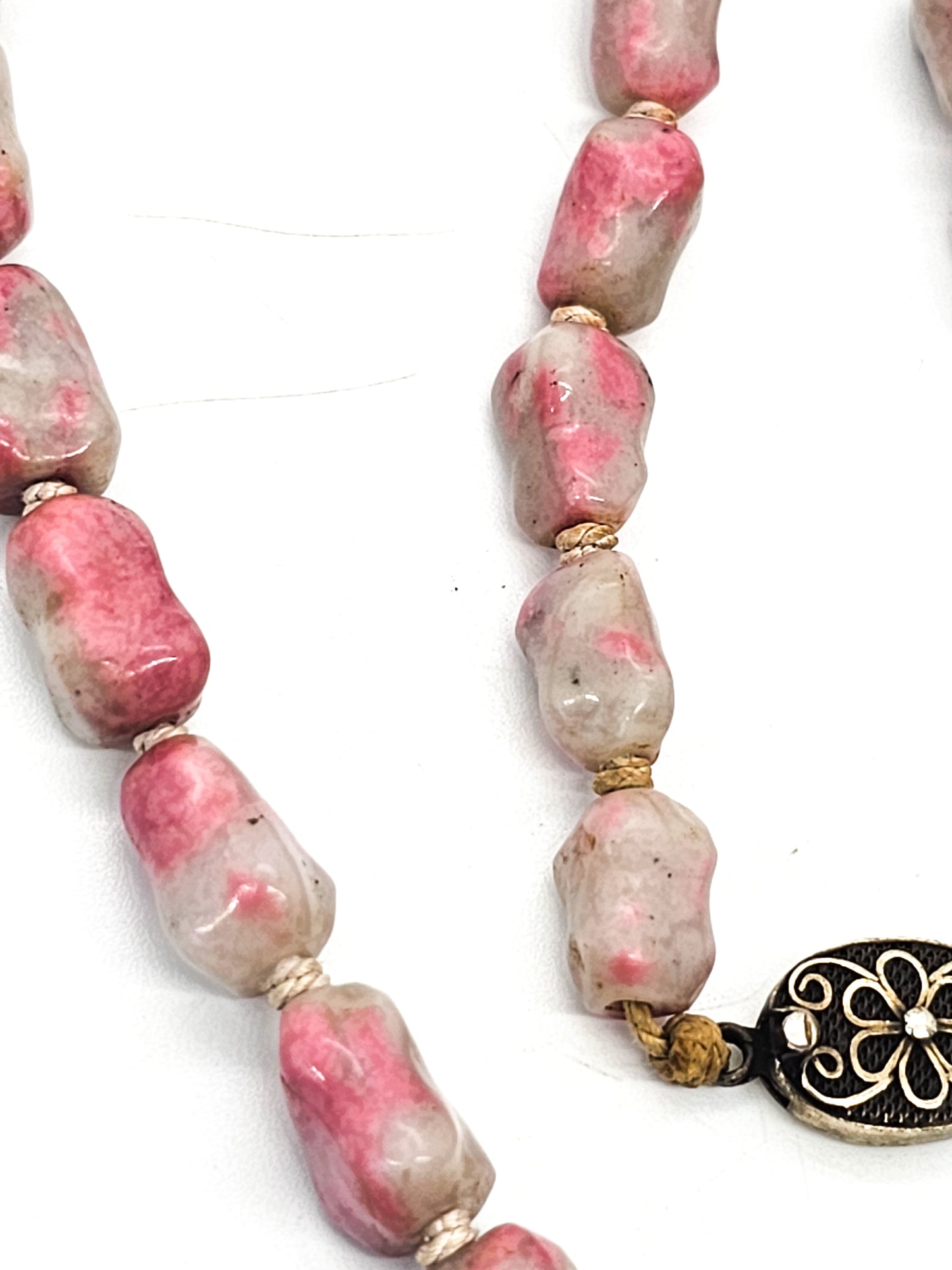 Chinese Export Pink Tourmaline Persian jade knuckle bone vintage necklace