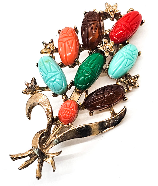 Egyptian Revival fruit salad mixed scarab mid century vintage brooch