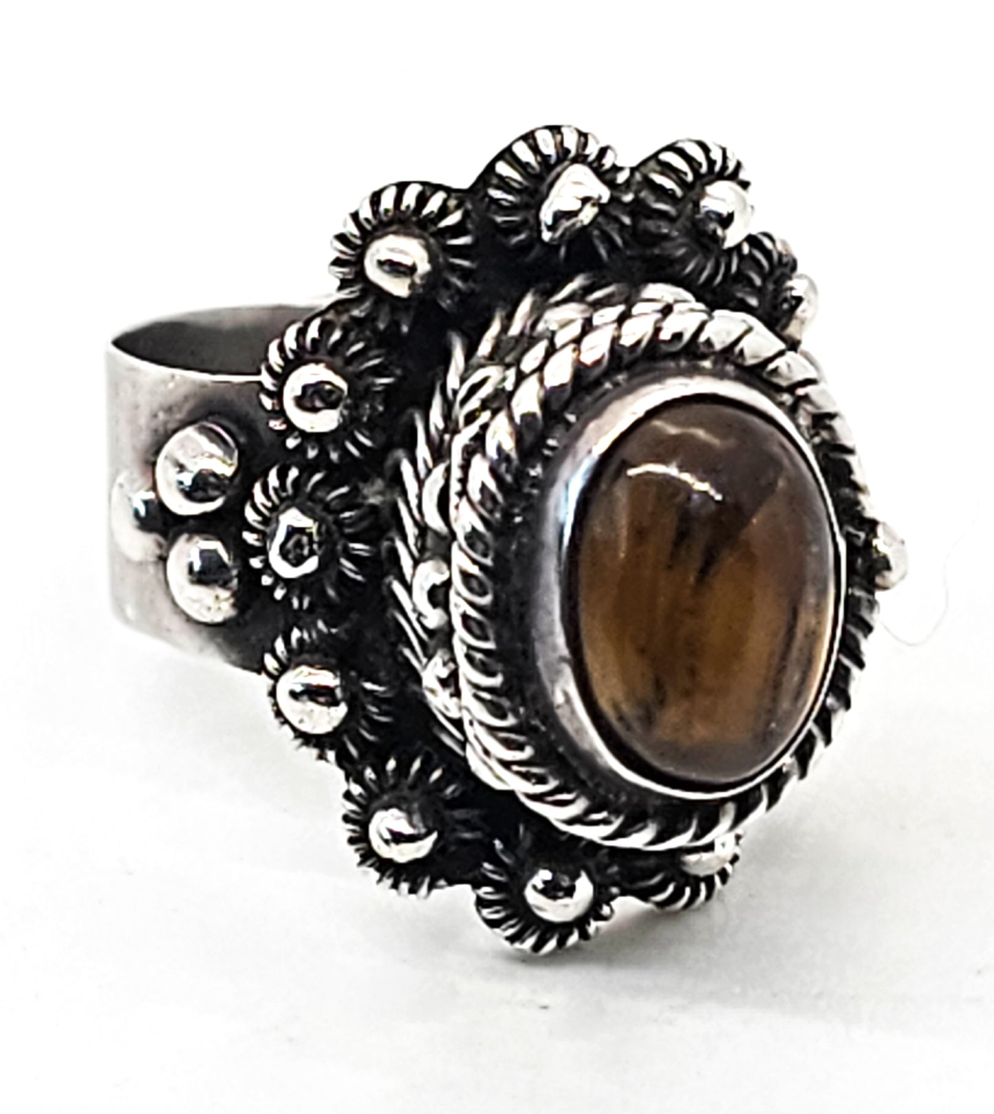 Vintage Poison ring Tiger's Eye Taxco Mexico sterling silver adjustable ring