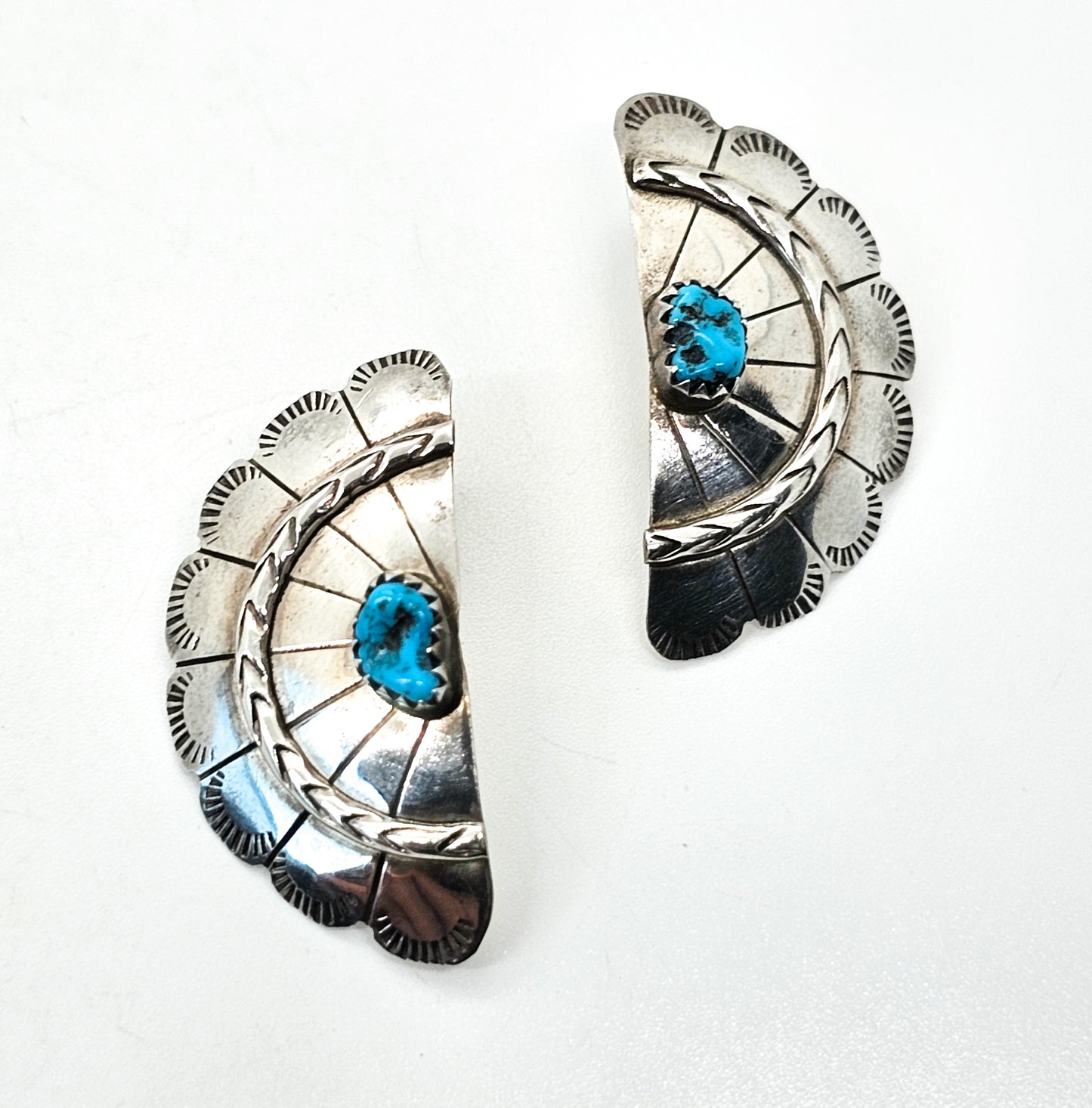 Turquoise nugget Native American vintage sterling silver split concho earrings