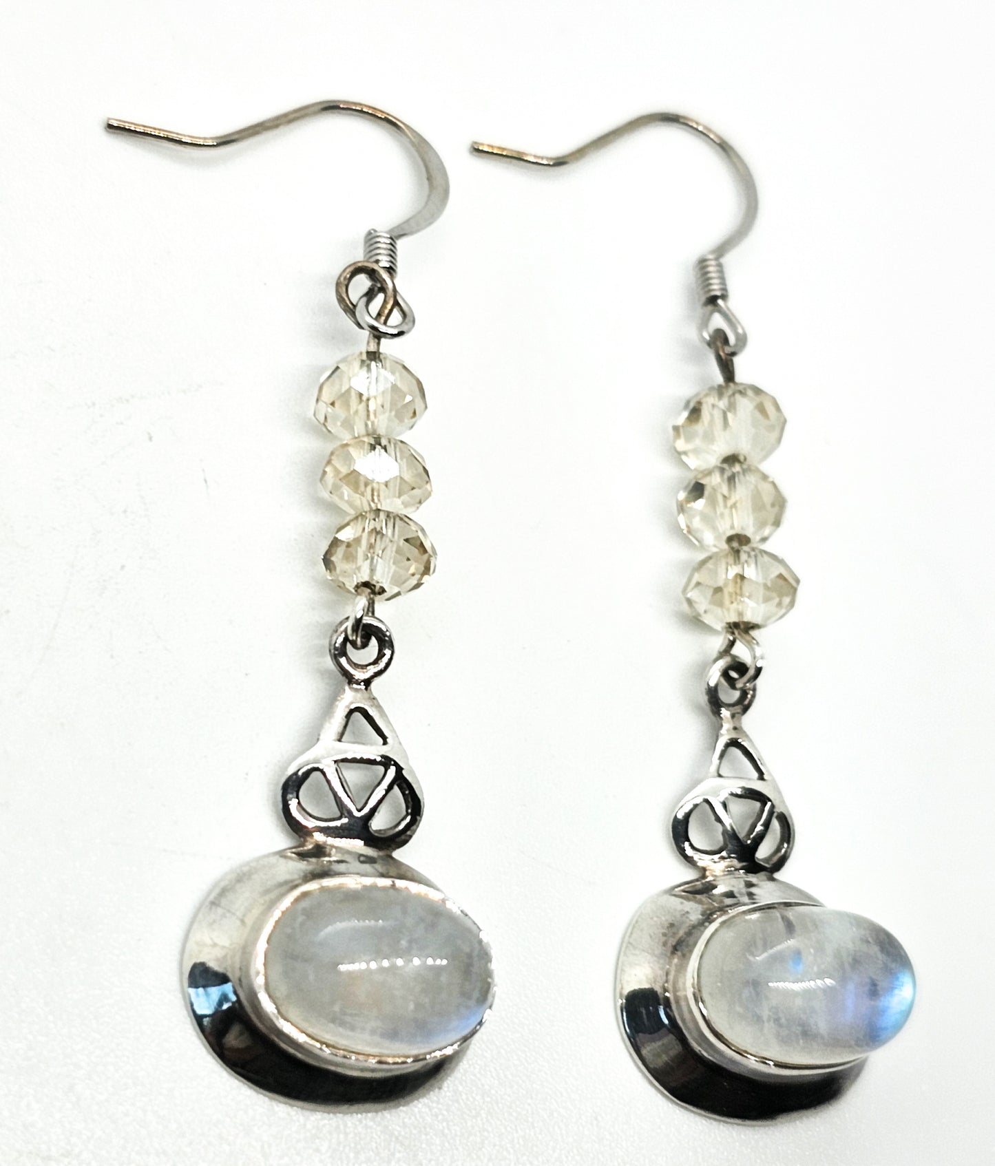 Blue moonstone trinity Celtic knot sterling silver drop earrings