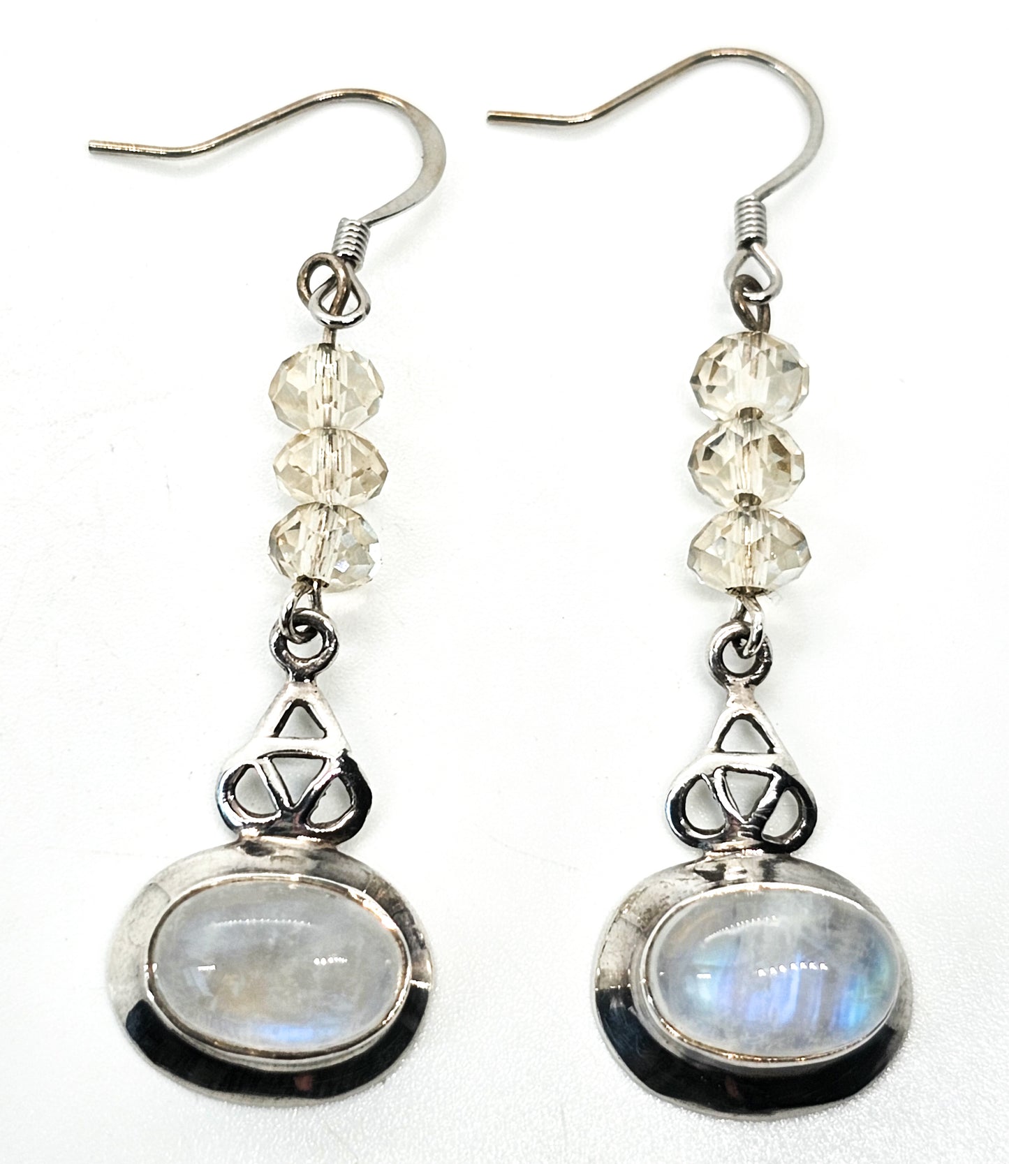 Blue moonstone trinity Celtic knot sterling silver drop earrings