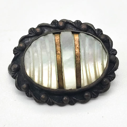 Victorian Mother of pearl ribbed dainty small gold filled antique brooch